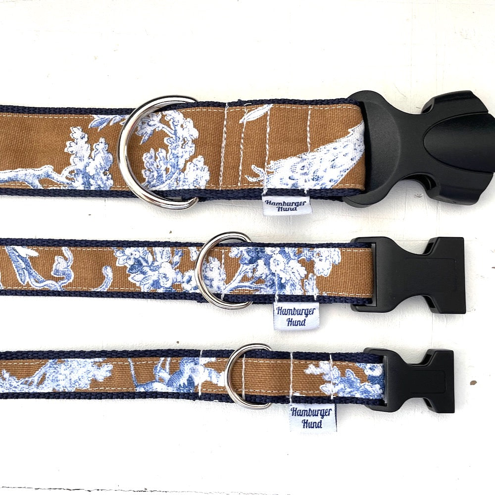Hundehalsband Toile de jouy - beige mit blau
