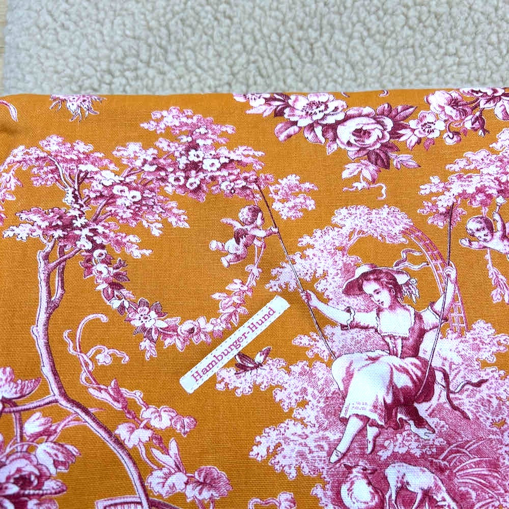 Hundedecke "Toile de Jouy" orange mit hellem Teddy