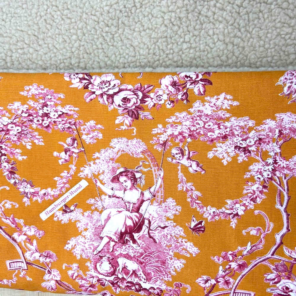 Hundedecke "Toile de Jouy" orange mit hellem Teddy
