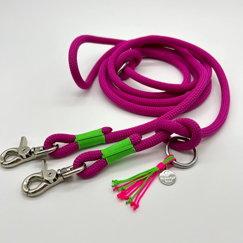 Tau-Hundeleine, 10 mm Stärke - Fuchsia / hellgrün