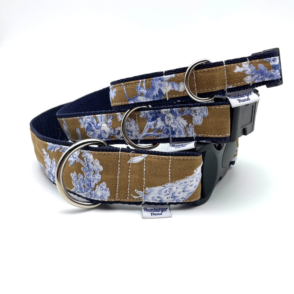 Hundehalsband Toile de jouy - beige mit blau