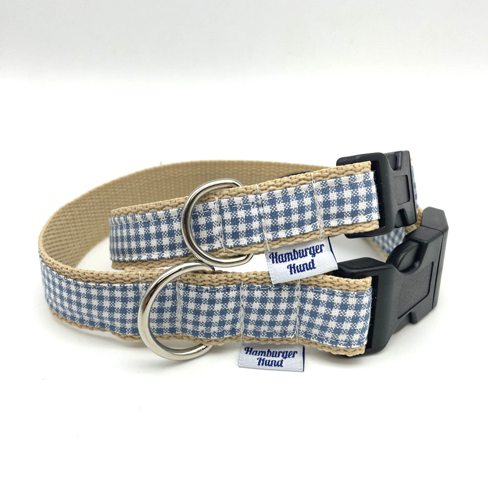 Hundehalsband vichy-karo in hellblau / beige