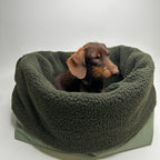 Handgefertigter Kuschelsack für Hunde, Canvas grün