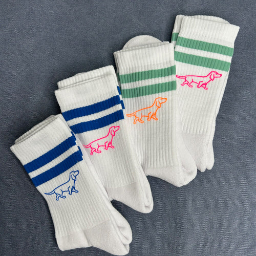 handbedruckte Socken Salbei-orange