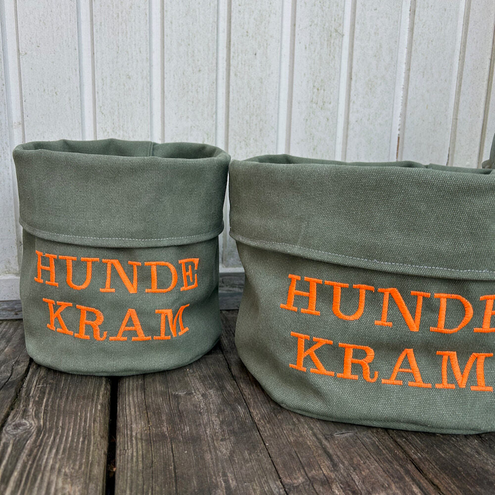Utensilo "HUNDE KRAM" - salbeigrün mit neonorange