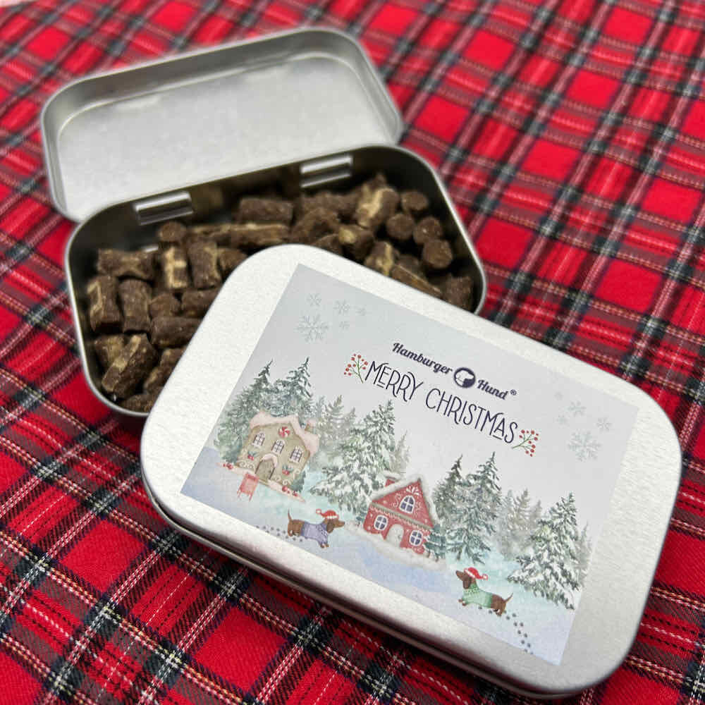 "Hamburger-Hund"  Weihnachtsdose mit Happen