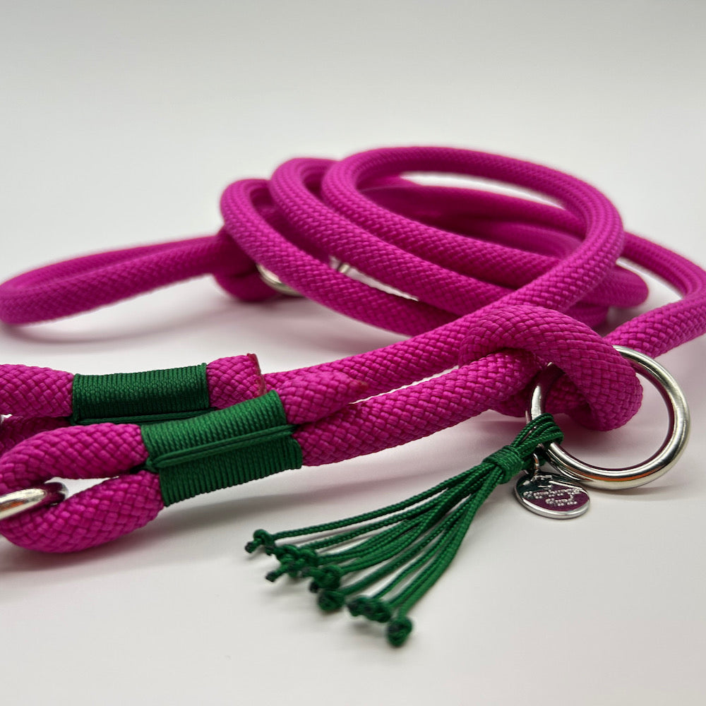 Tau-Hundeleine, 10 mm Stärke - Fuchsia / grün