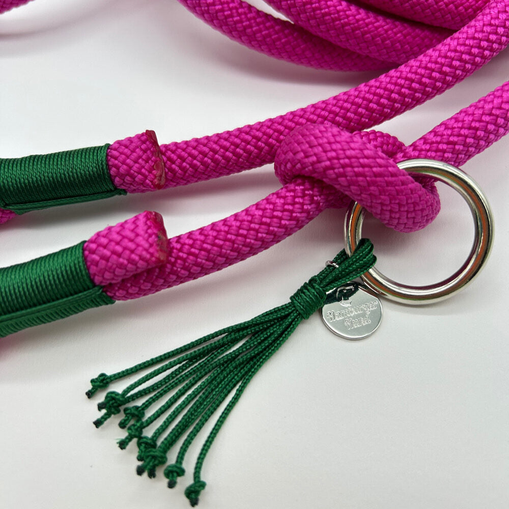 Tau-Hundeleine, 10 mm Stärke - Fuchsia / grün