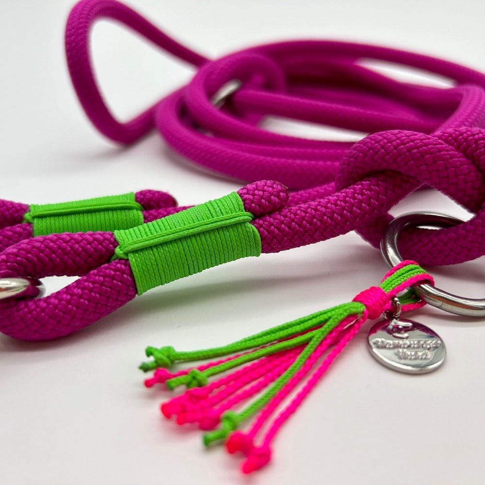 Tau-Hundeleine, 10 mm Stärke - Fuchsia / hellgrün
