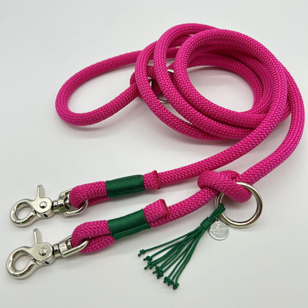 Tau-Hundeleine, 10 mm Stärke - Fuchsia / grün