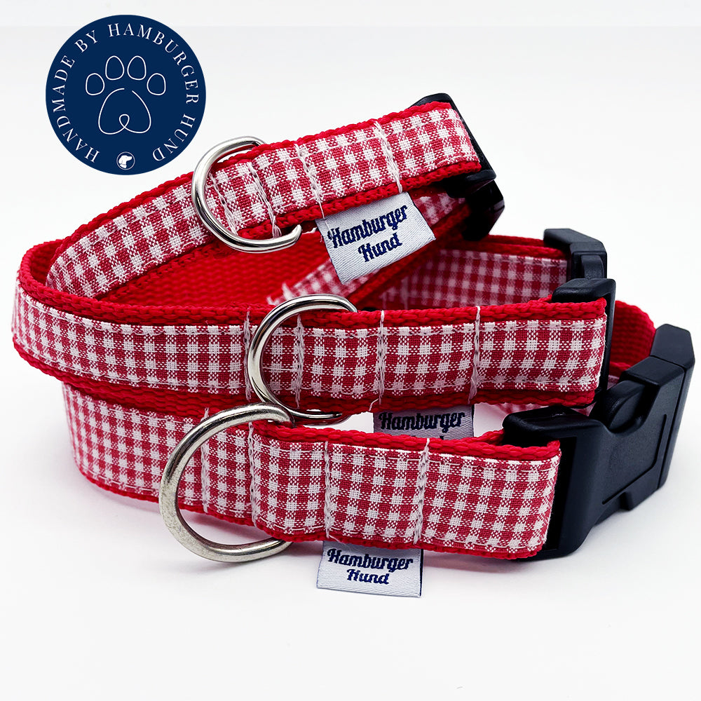 Hundehalsband vichy-karo in rot