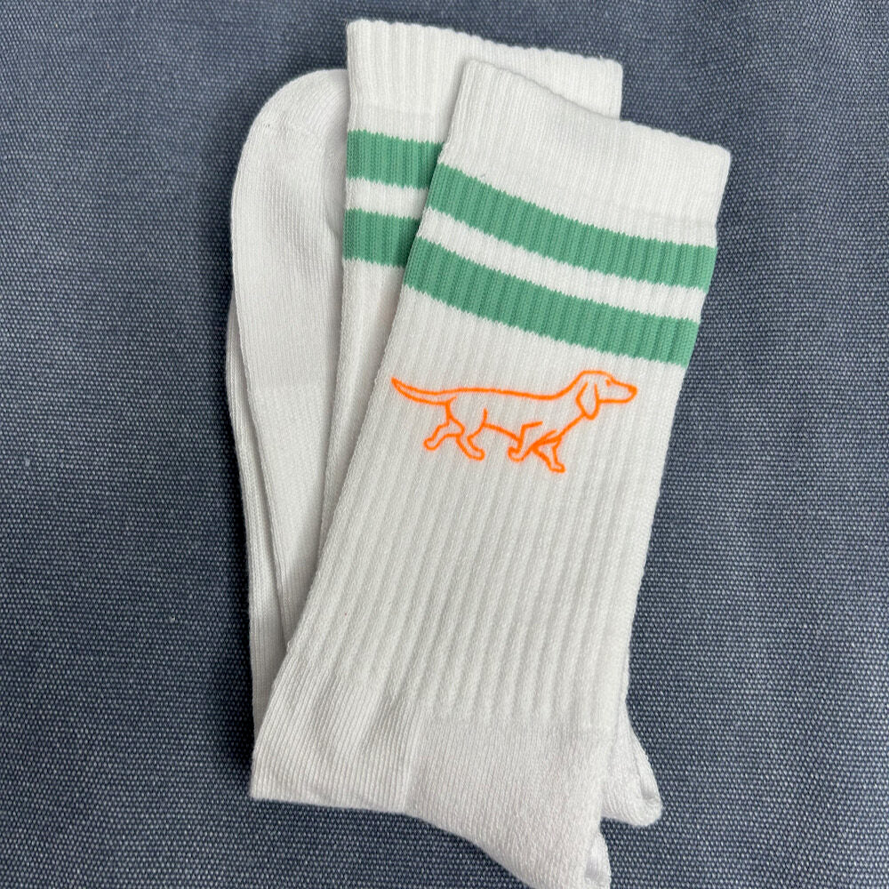 handbedruckte Socken Salbei-orange