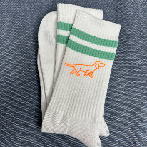 handbedruckte Socken Salbei-orange