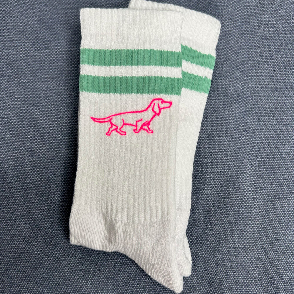 handbedruckte Socken Salbei-pink