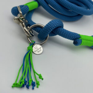 Aqua-blaue Hundeleine aus Tau mit neon-grün, 10 mm Stärke