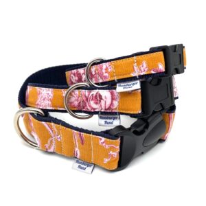 Hundehalsband Toile de jouy – orange mit pink