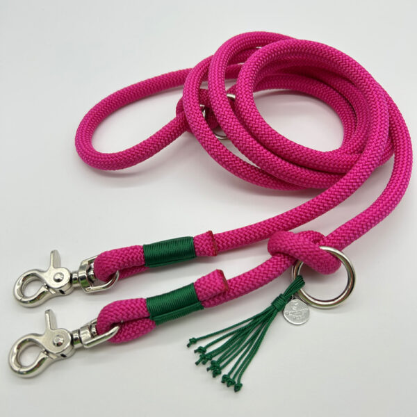 Tau-Hundeleine, 10 mm Stärke - Fuchsia / grün