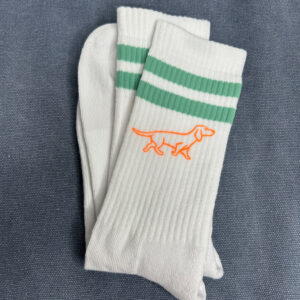 handbedruckte Socken Salbei-orange