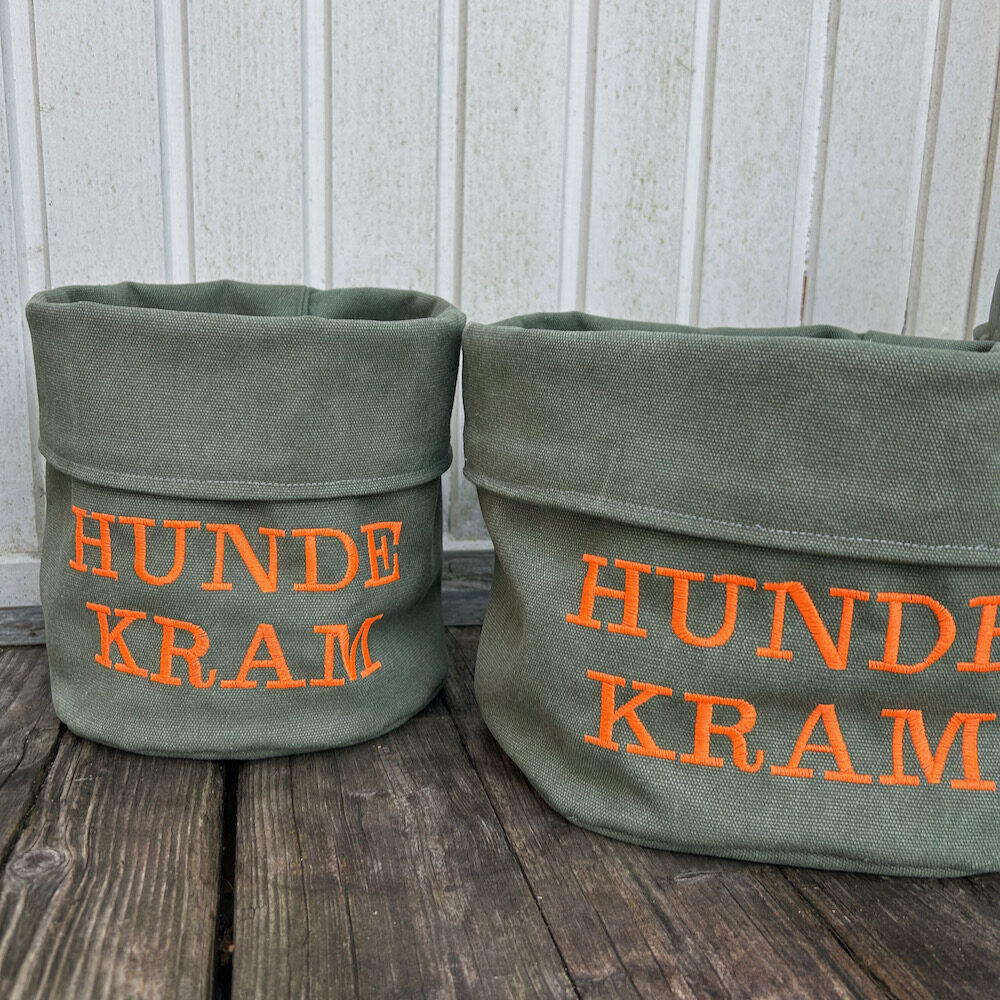 Utensilo "HUNDE KRAM" - salbeigrün mit neonorange – Bild 3